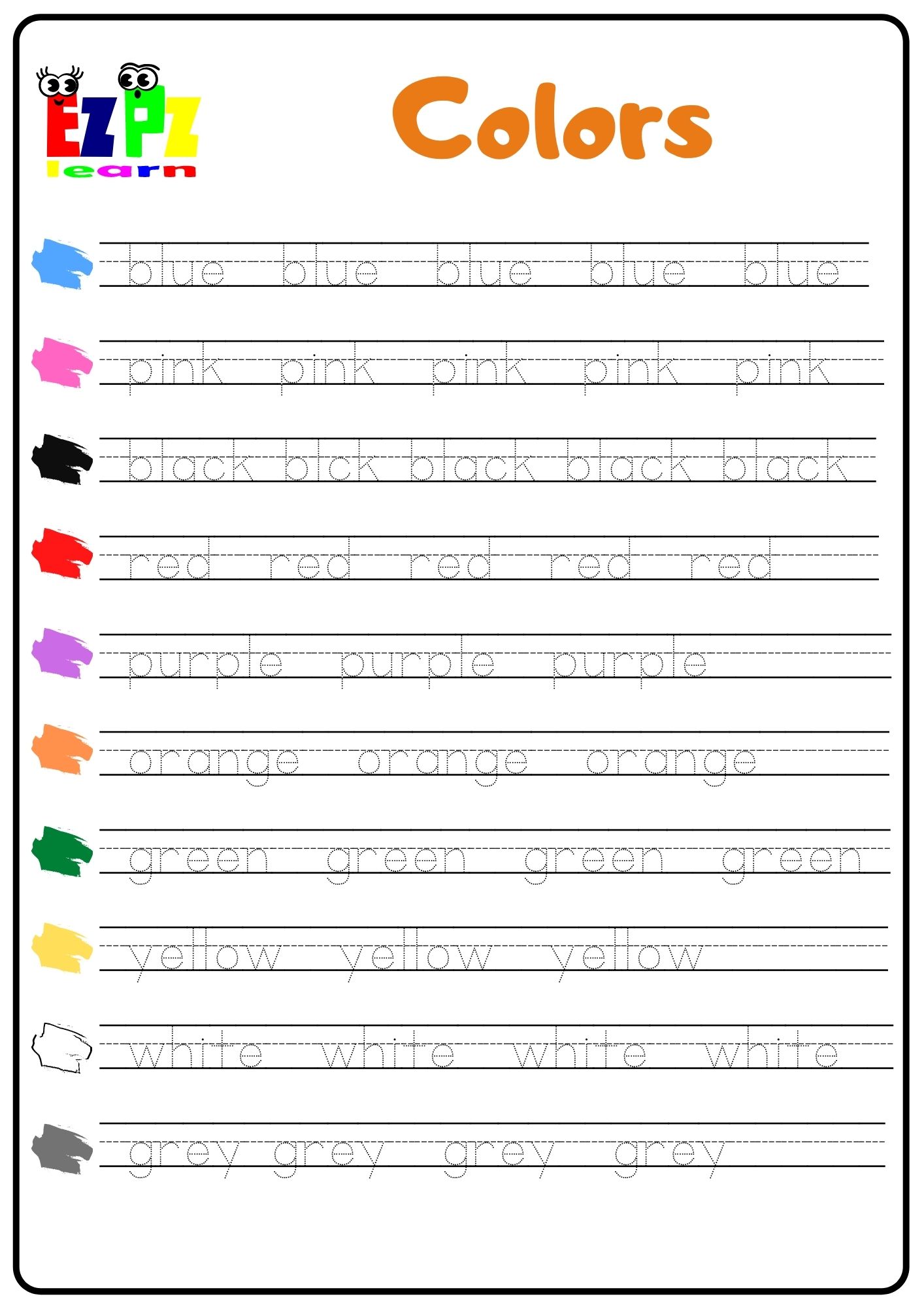 Printable Trace Color Words